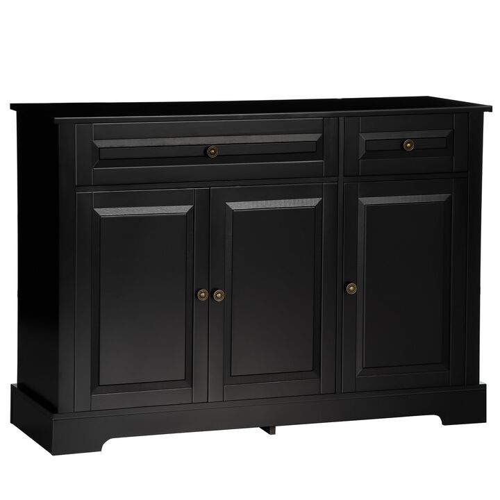 Black Living Room Cabinet: Modern Sideboard with Cupboards & Shelves