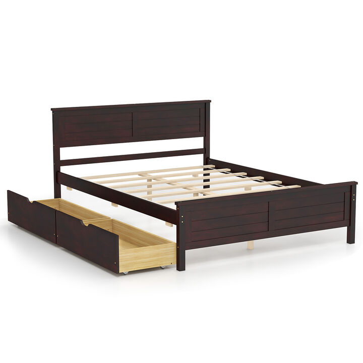 Full Size Bed Frame with Storage Drawers and Solid Wood Headboard