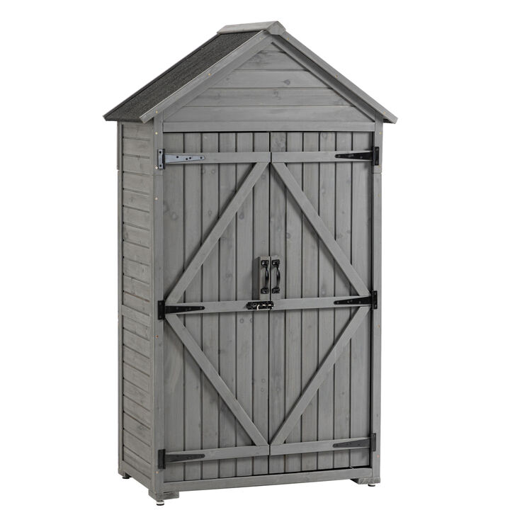 Wooden Outdoor Storage Cabinet with Shelves and Latch