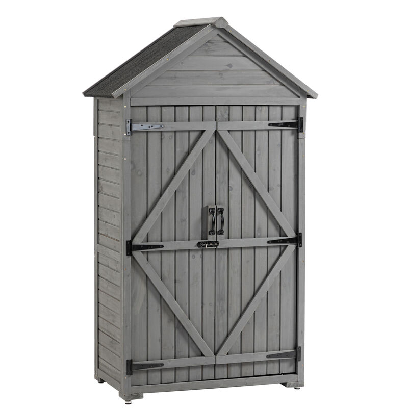Wooden Outdoor Storage Cabinet with Shelves and Latch