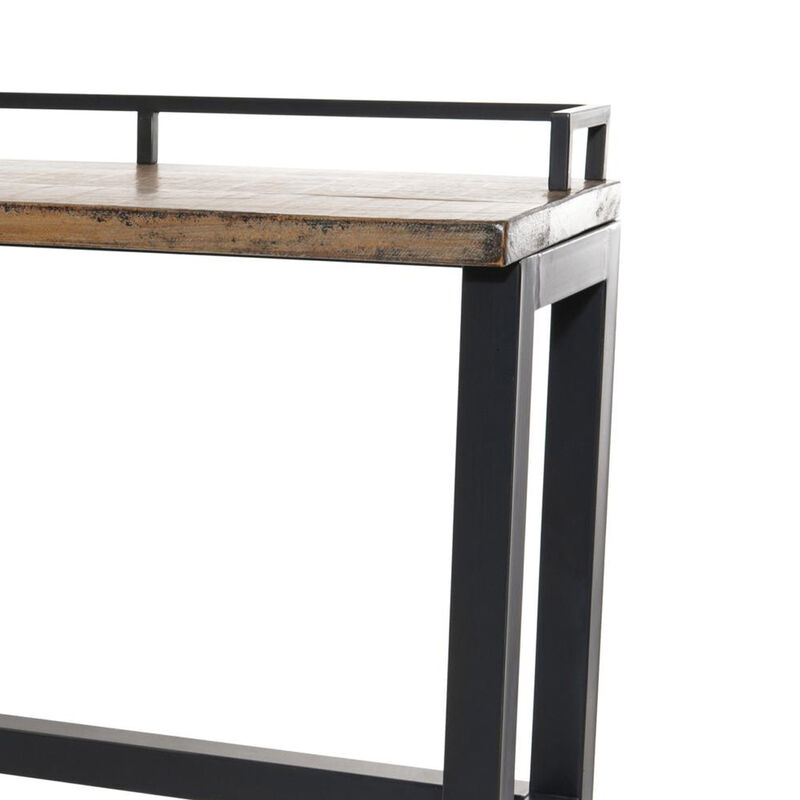 Fyan Counter Table w Rails, Black Iron Base, 71 Inch Rectangular Top - Benzara
