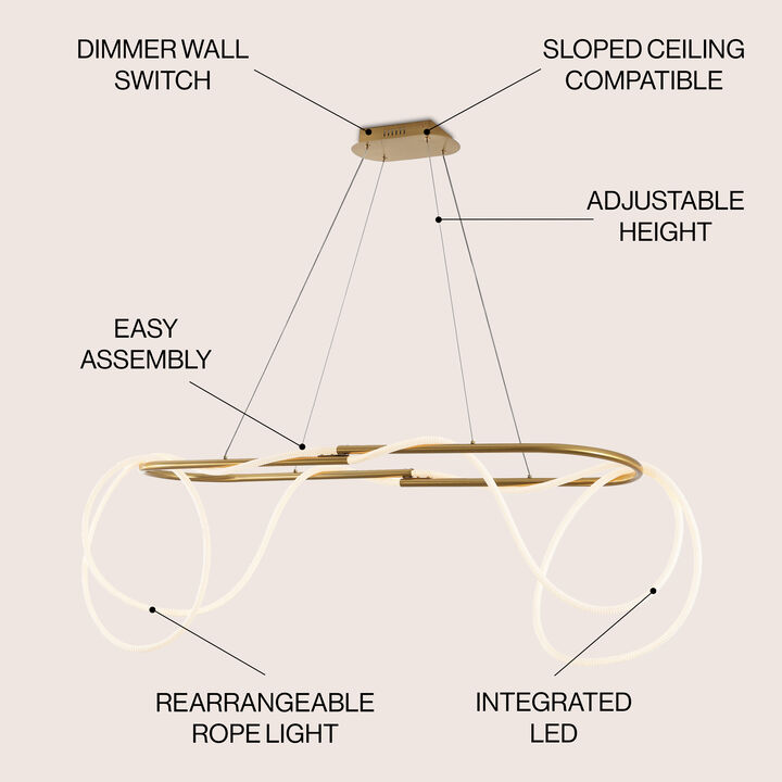 Lisette Contemporary Minimalist 360 Adjustable Silicone Rope Metal Dimmable Integrated LED Chandelier