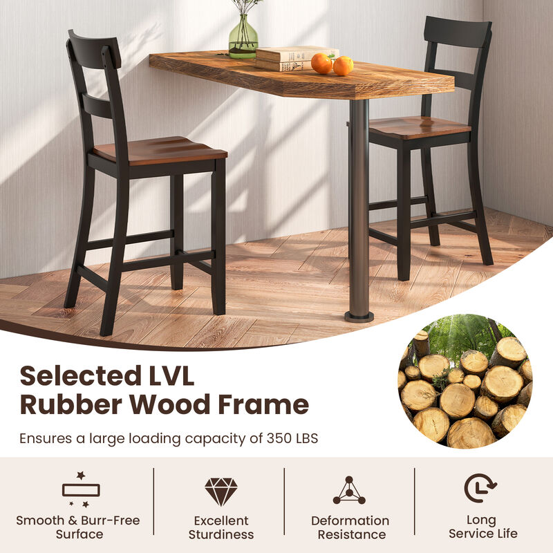 Farmhouse Dining Bar Stool Set of 2 with Solid Rubber Wood Frame