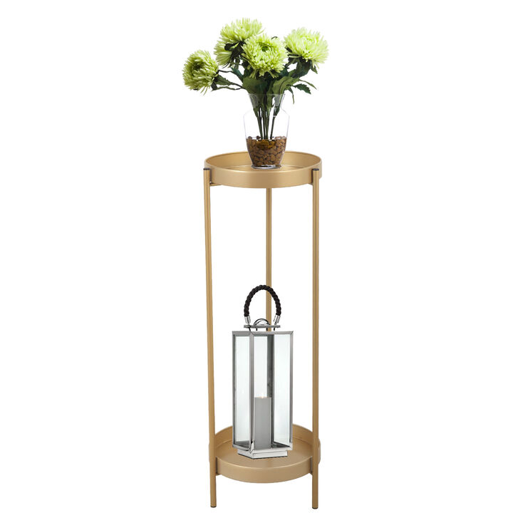 35.4"H Potted Plants Rack 2-Tier Metal Greenery Stand Holder Shelf Garden Decor with 2 Round Trays