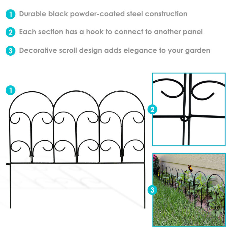 Sunnydaze 5-Piece Victorian Iron Garden Border Fencing - 7.5 ft - Black