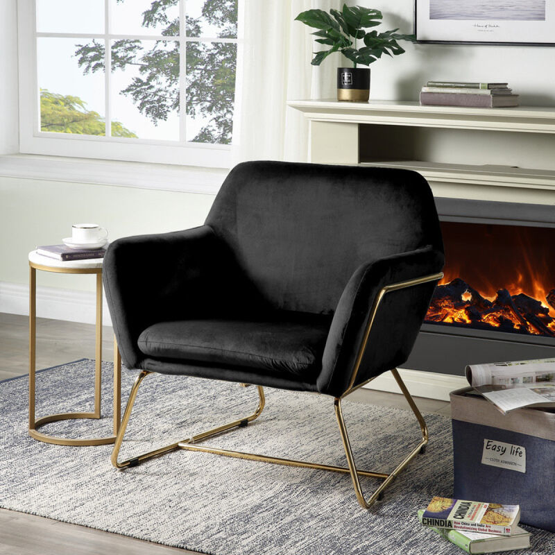 Keira Velvet Accent Chair With Metal Base