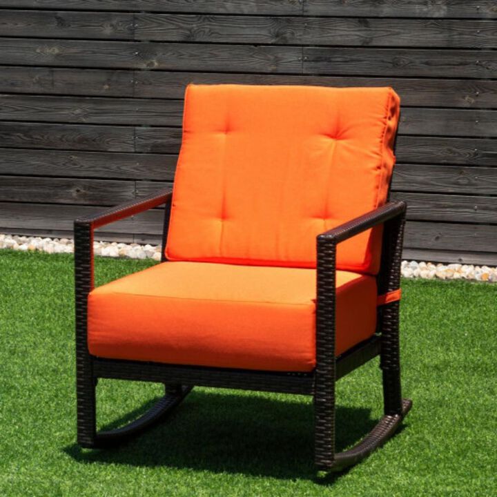 Patio Rattan Rocking Chair Rocker Armchair with Cushions