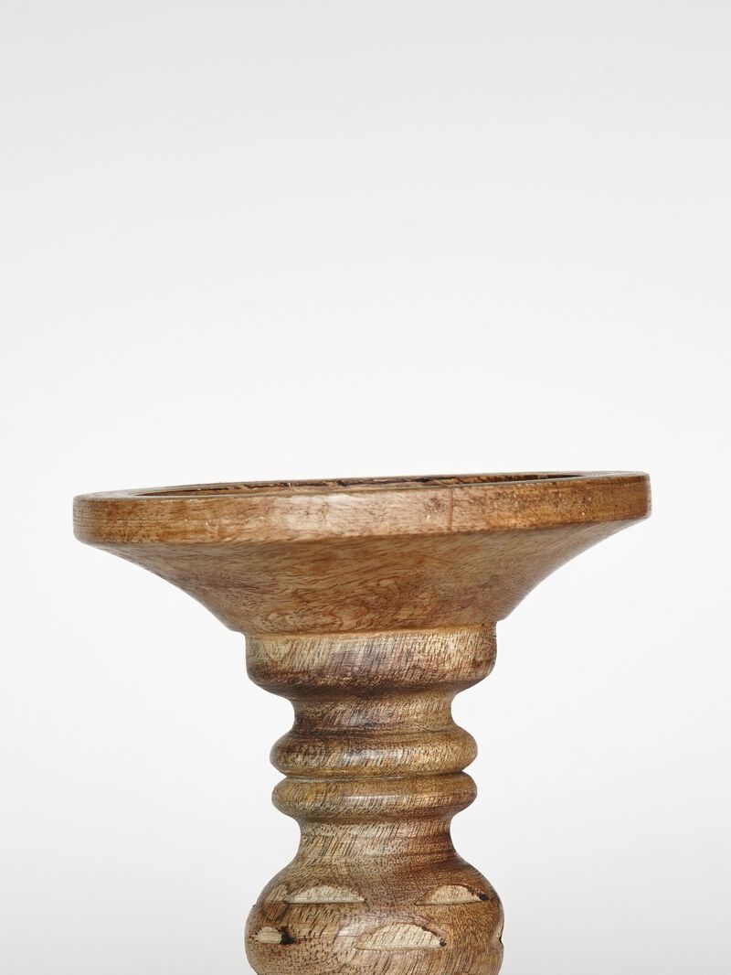 Traditional Wallnut Eco-friendly Handmade Mango Wood Set Of Five 15",12",9",12" & 15" Pillar Candle Holder BBH Homes