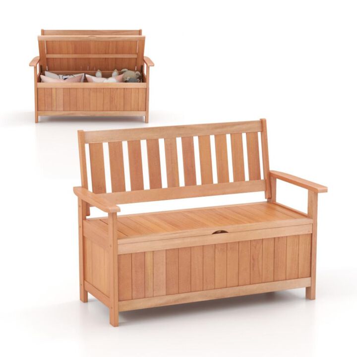 Hivvago 48 Inch Patio Wood Storage Bench with Slatted Backrest