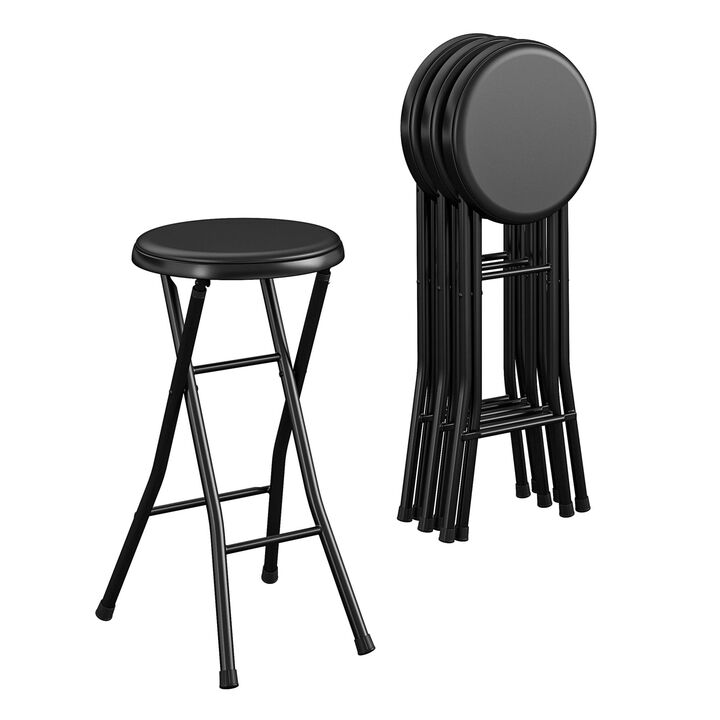 COSCO 24" Backless Vinyl Padded Folding Stools, 4-Pack, Black