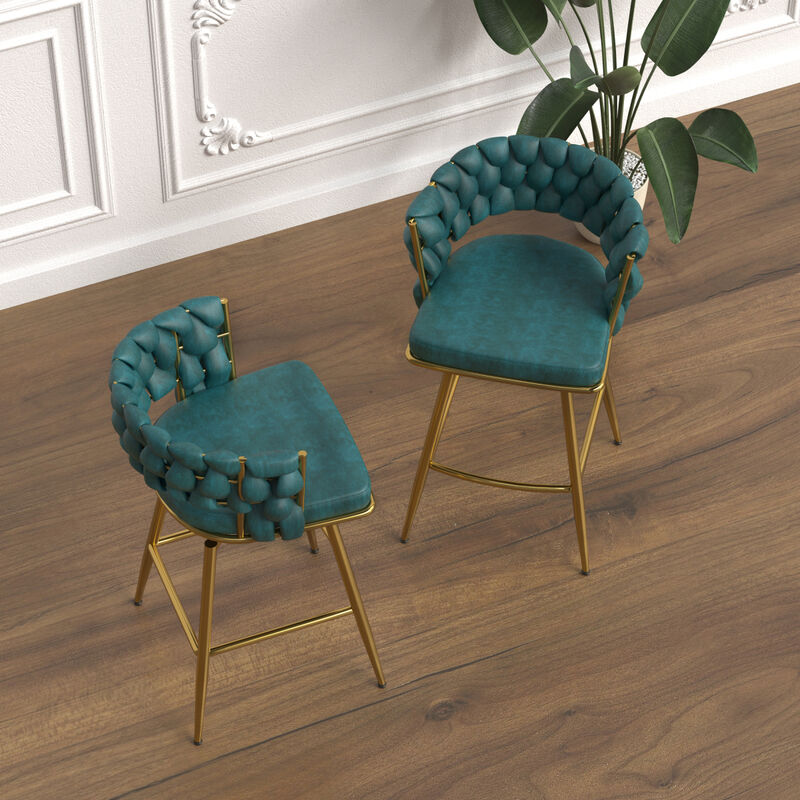 Blue Upholstered Bar Stools Set Of 2 With Swivel