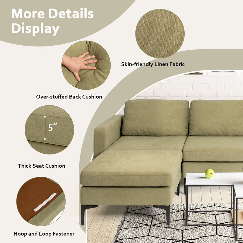 Modular L-Shaped Sectional Sofa with Reversible Chaise and 2 USB Ports for Living Room Comfort