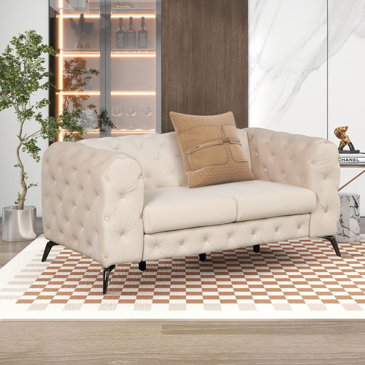 63" Velvet Upholstered Loveseat Sofa, Modern Loveseat Sofa With Button Tufted Back, 2-Person
