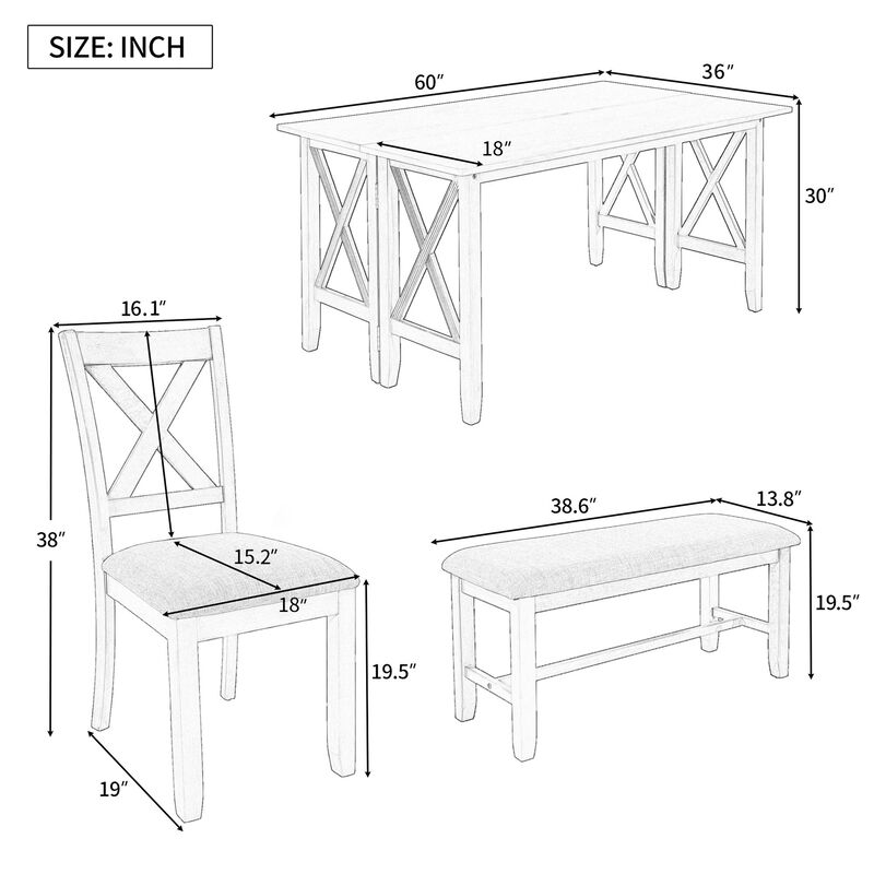 Merax  6-Piece Solid Wood  Family Dining Table Chiars Set