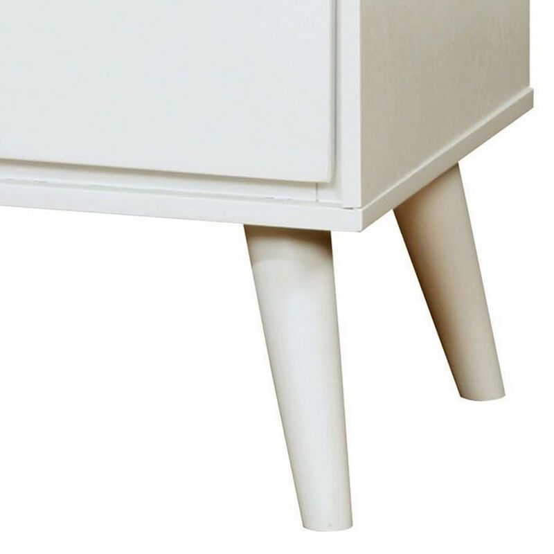 2 Drawer Wooden Nightstand with Recessed Drawer Fronts, White-Benzara