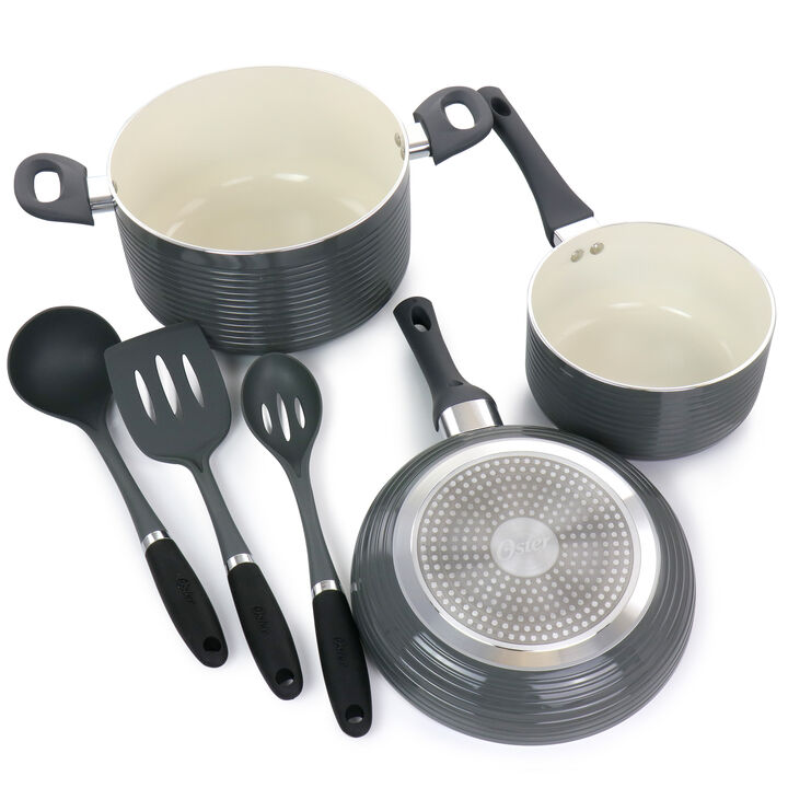Oster Ridge Valley 8 Piece Aluminum Nonstick Cookware Set in Grey
