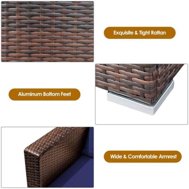 Hivvago 3 Pieces Patio Conversation Rattan Furniture Set with Cushion