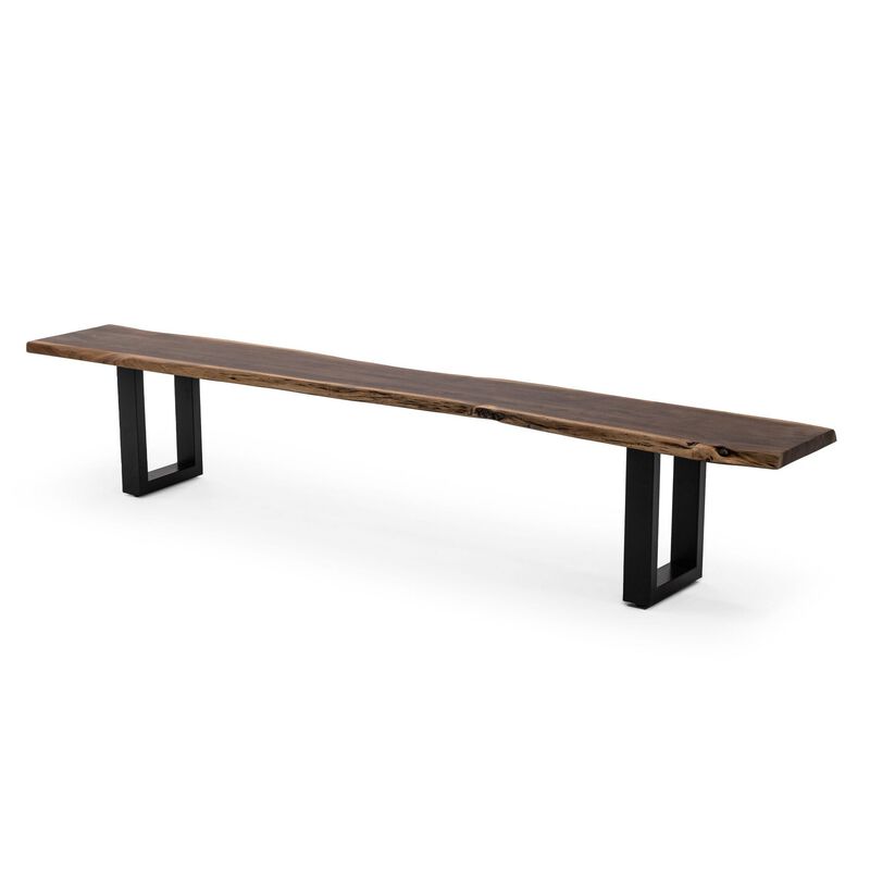 Cid Xue 102 Inch Dining Bench, Brown Live Edge Rectangular Top, Black Metal - Benzara