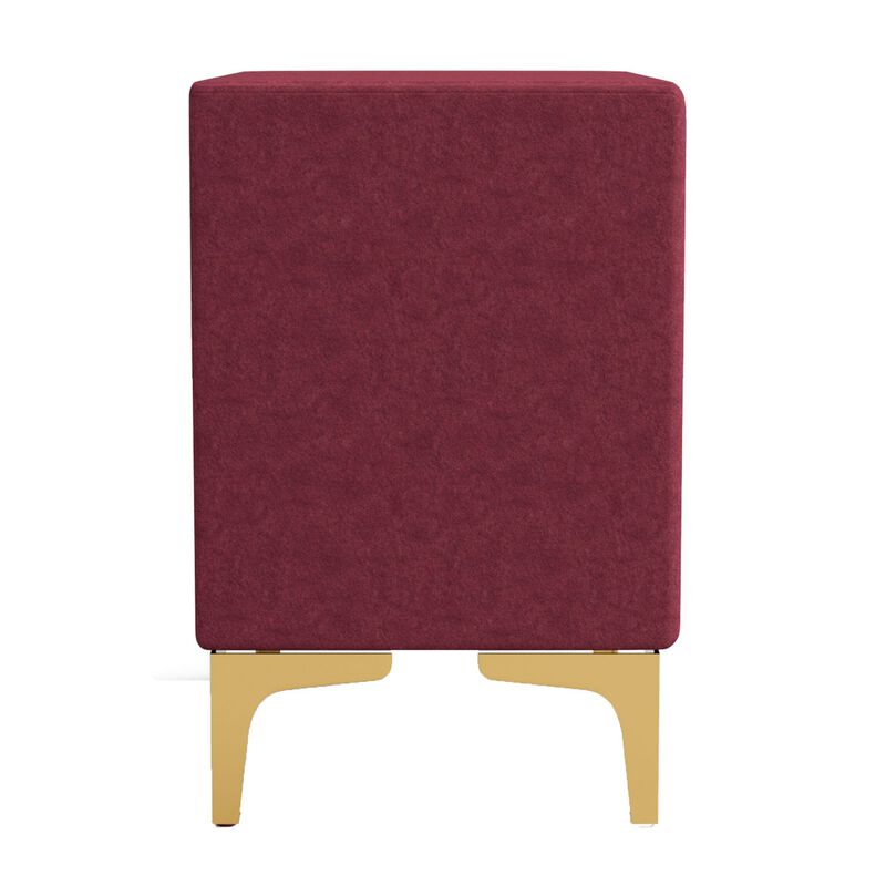 Bios 24 Inch Nightstand, 2 Drawers, Red Vegan Faux Leather, Gold Accents-Benzara