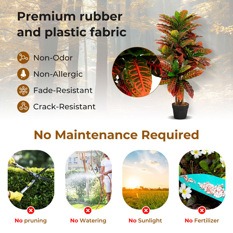 Artificial Croton Plant 40" Tall Fake Croton Palm Tree with Colorful Variegated Leaves and Pot