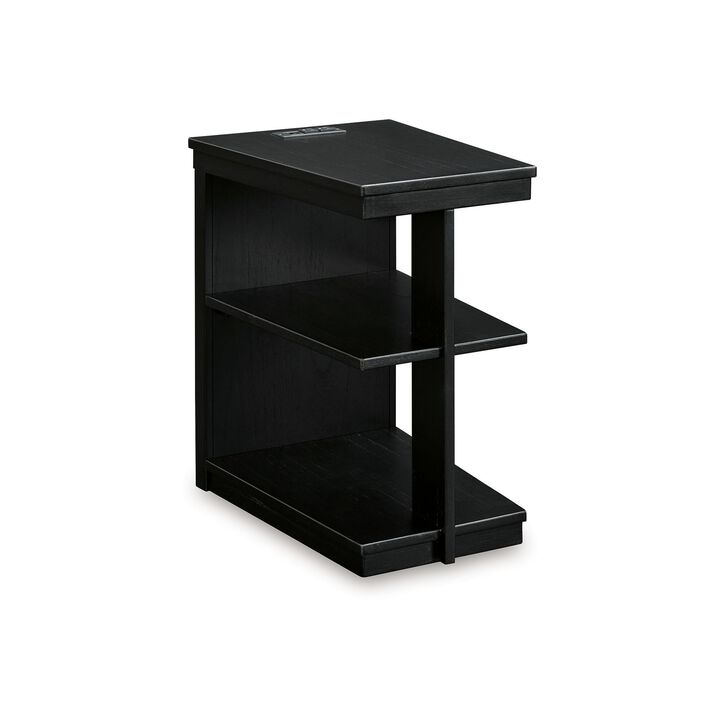 Wendy Chairside End Table, 2 Shelves, USB Port, 21 Inch Black Wood - Benzara