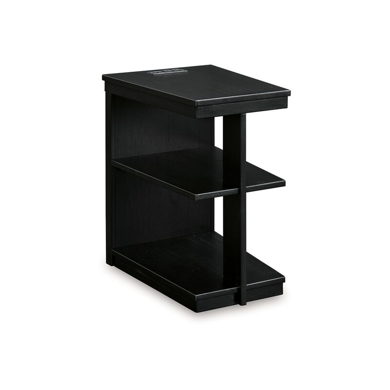 Wendy Chairside End Table, 2 Shelves, USB Port, 21 Inch Black Wood - Benzara