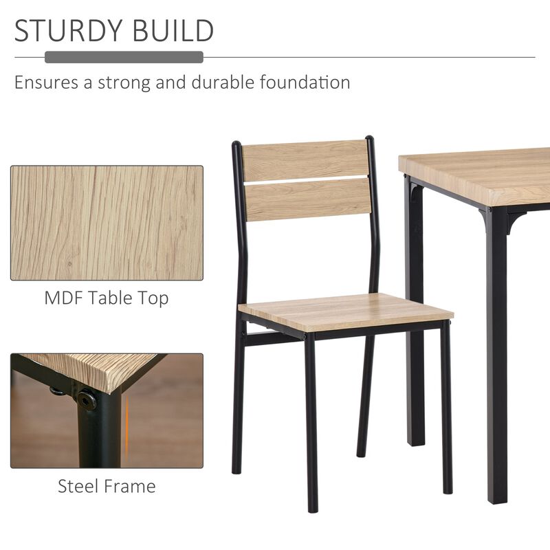 Compact Wood/Steel Dining: 3-Piece Set with Wood Grain Table & 2 Black Chairs