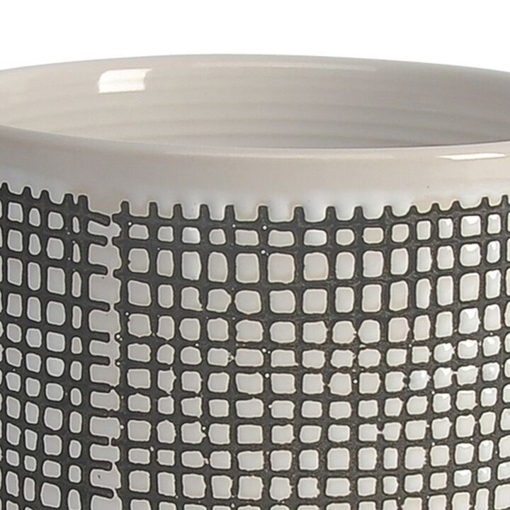 Ceramic Planter with Mesh Design and Saucer, Gray-Benzara