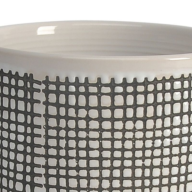 Ceramic Planter with Mesh Design and Saucer, Gray-Benzara
