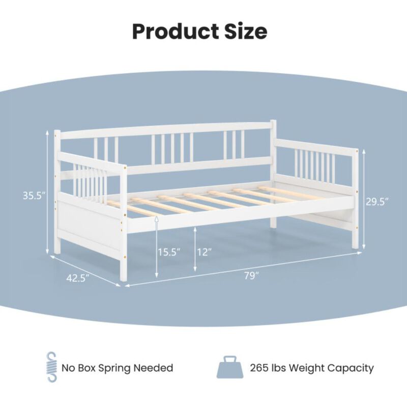 Hivvago Twin Size Wooden Slats Daybed Bed with Rails
