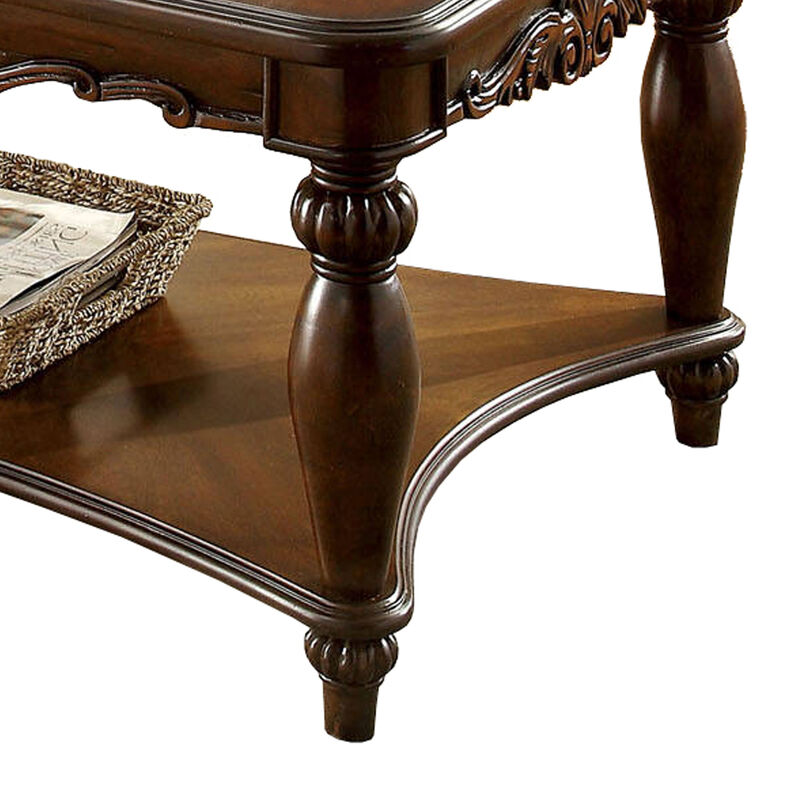 Wooden Coffee & End Tables Set, Cherry Brown, Pack of 3-Benzara