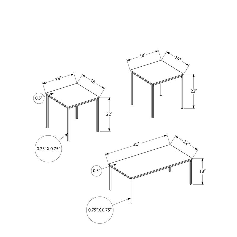 Monarch Specialties - Table Set, 3pcs Set, Coffee, End, Black Metal, Contemporary, Modern
