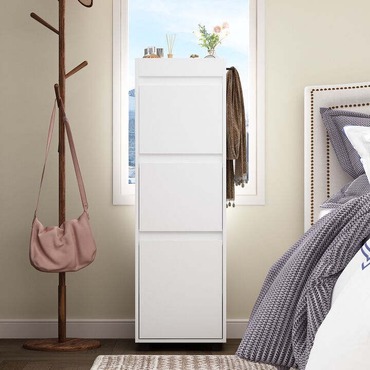 FUFU&GAGA Modern White Wardrobe with 2 Drawers and 1 Cabinet, Adjustable Shelf, Black Rubber Feet (15.7" W x 15.7" D x 50.8" H), White Melamine Finish