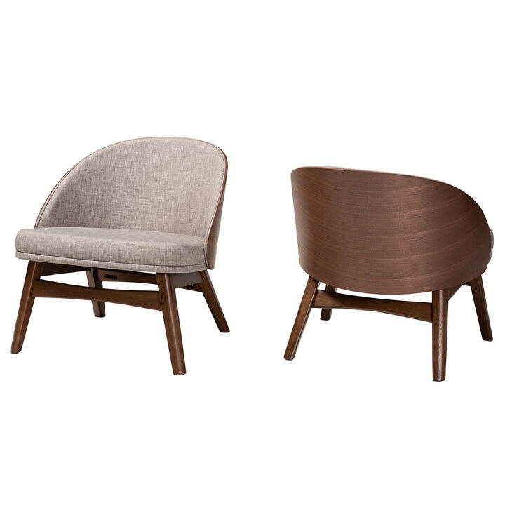 Baxton Studio Lovella Modern Grey Fabric and Walnut Brown Finished 2-Piece Accent Chair Set