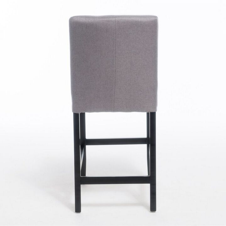Seya Counter Stool Chair Set of 2, Light Gray Cushioned Seat, Brown -Benzara