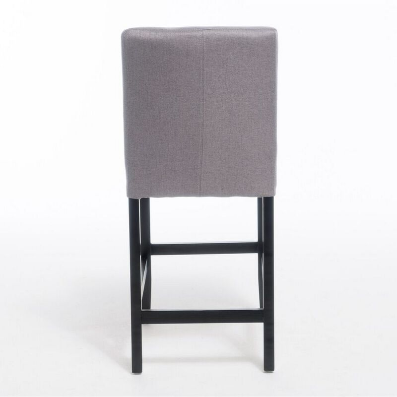 Seya Counter Stool Chair Set of 2, Light Gray Cushioned Seat, Brown -Benzara