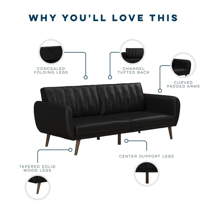 Novogratz Brittany Futon, Black Faux Leather
