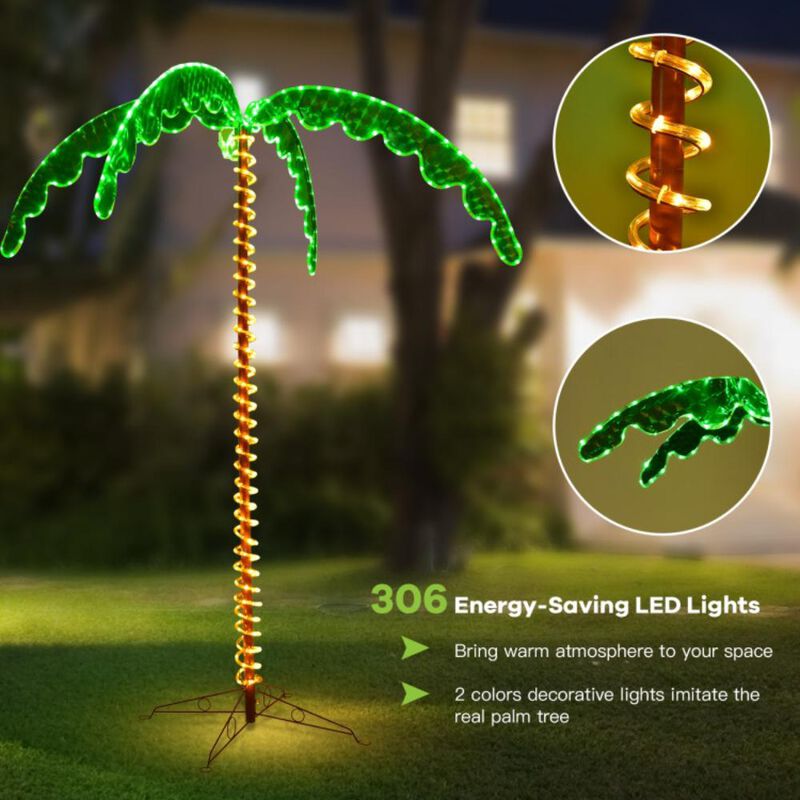 Hivvago 7 Feet LED Pre-lit Palm Tree Decor with Light Rope