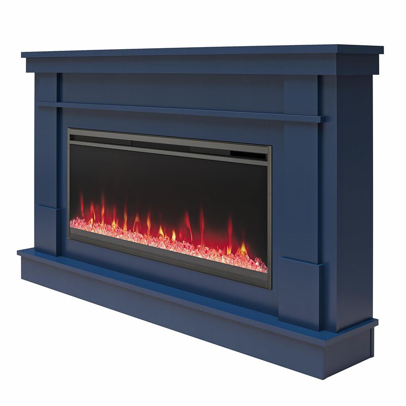 Novogratz Waverly Wide Mantel with Linear Electric Fireplace & Crystal Ember Bed