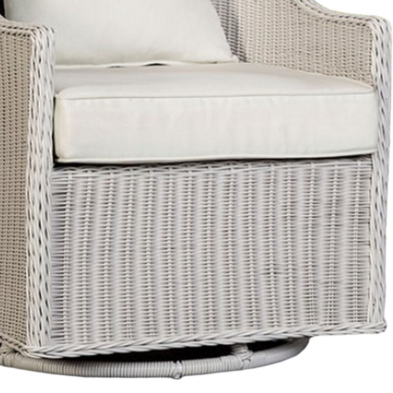 Tomo Outdoor Swivel Chair, Wingback Design, White Fabric, Wicker Rattan