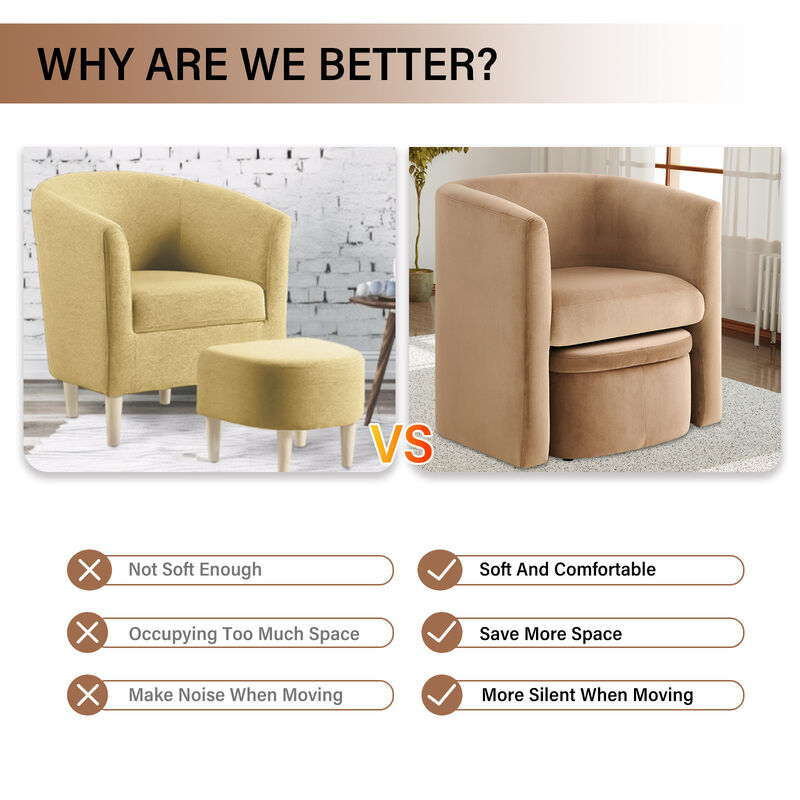 Upholstered Sherpa Barrel Chair with Storage Ottoman Set Green Color Modern Single Sofa Accent Lounge Chair