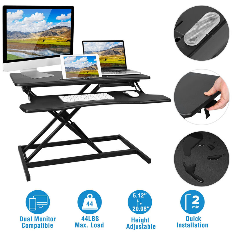 Sit to Stand Height Adjustable Desk Converter, Tabletop Workstation for Laptops & Dual Monitors