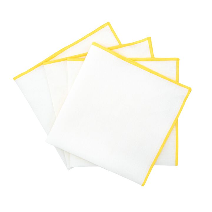 Linen Napkins With Yellow Stitch Edges, Set of 4