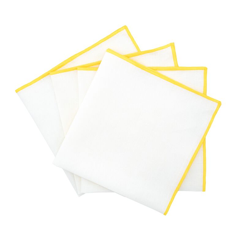 Linen Napkins With Yellow Stitch Edges, Set of 4