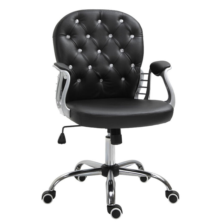 Black Office Chic: Tufted Backrest Adjustable Swivel Task Chair