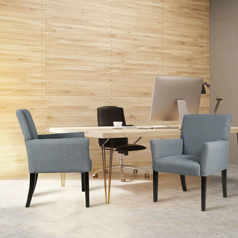 Costway Set of 2 Arm Chair Guest Chair Home Office w/ Wooden Legs Gray