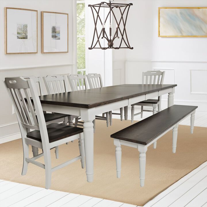 Jofran Orchard Park Solid Rubberwood 96 Eight-Piece Farmhouse Dining Set with Bench