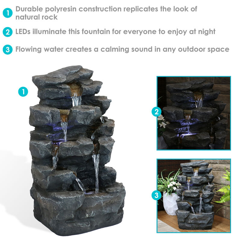 Sunnydaze Polyresin Grotto Falls Water Fountain with LED Lights - 24 in