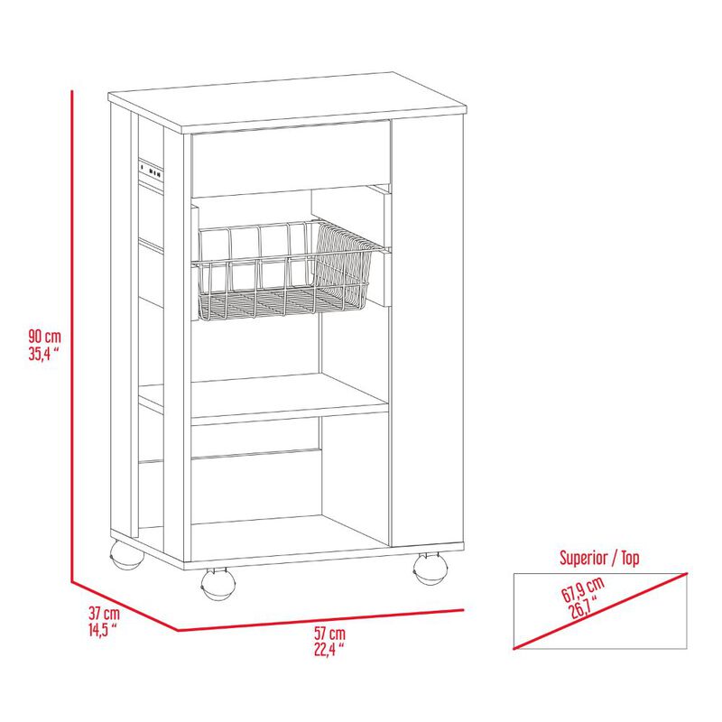 Streamdale Prospect 5-Shelf 1-Drawer Kitchen Cart White And Light Oak