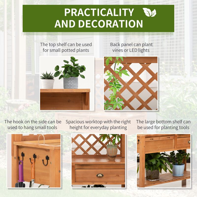 Garden Workstation: Wooden Potting Bench with Metal Screen and Storage
